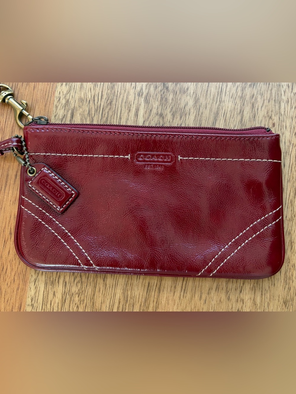 COACH Vintage red patent leather wristlet with strap